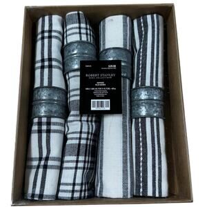 Robert Stanley Home Essentials Farmhouse Black/White Napkins Rings 2 Sets NEW